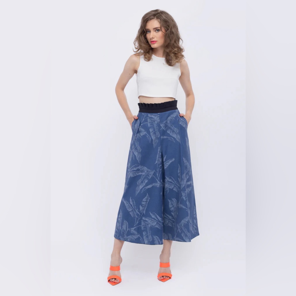 Bayou Palms Print Denim Paperbag Waist Pant Tyrese Sydonna Obo